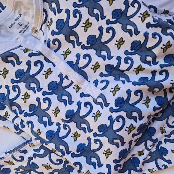 ROLLER RABBIT Blue Monkey PJ set - Picture 1 of 6